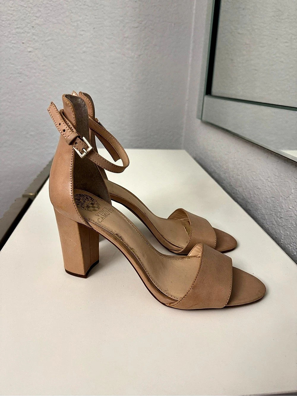 Vince Camuto Corlina Ankle Strap Block Heel Sandal Sandals Brown US 7.5